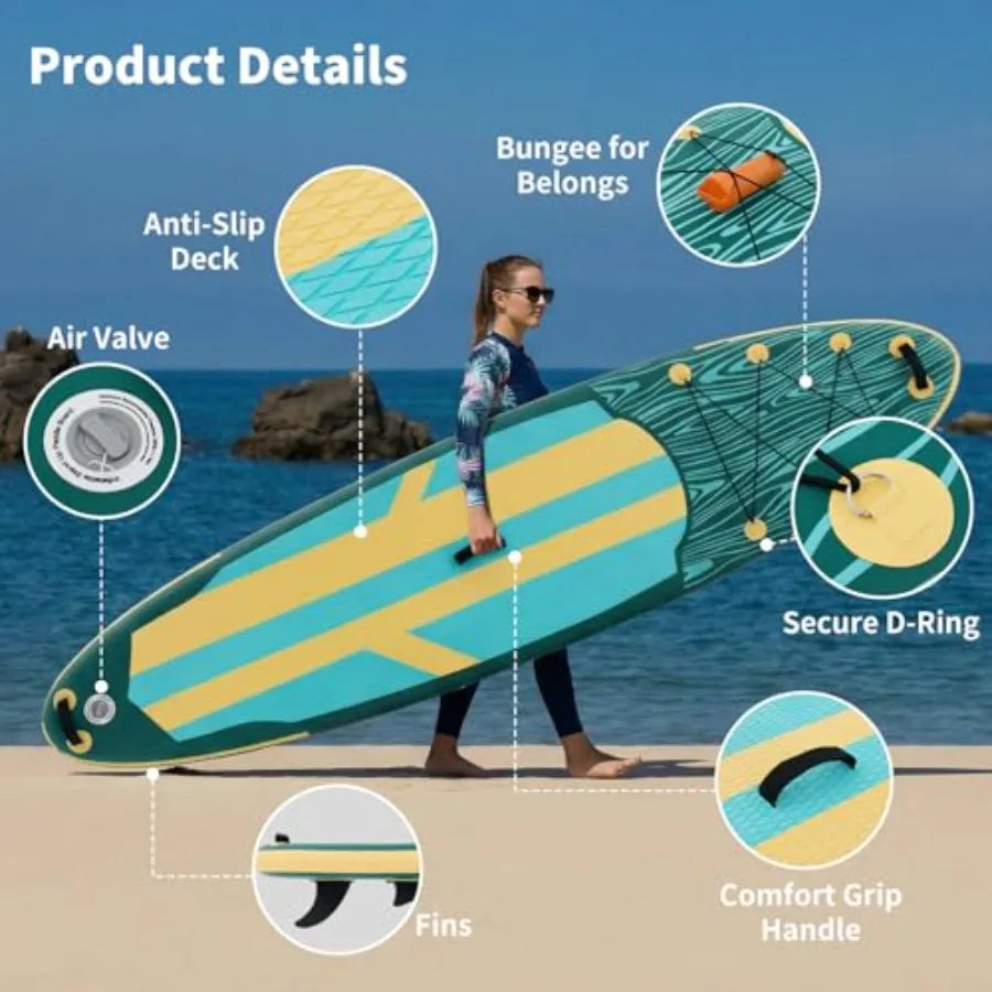 Inflatable Stand Up Paddle Board For Outdoor Water Sports PVC Nylon Composite Blue Gray Wide Stable Design Beginners