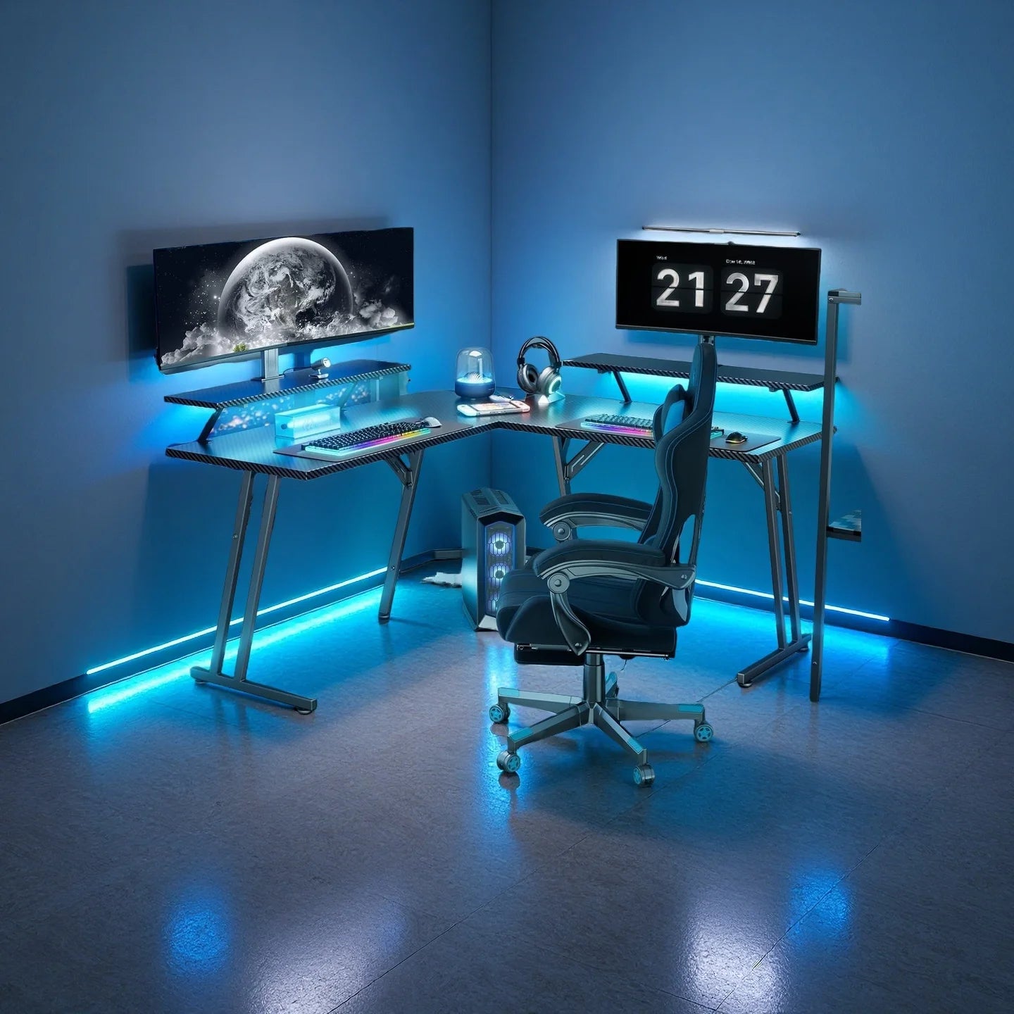 NEBMAAX L Shaped Gaming Desk With Monitor Riser Stand
