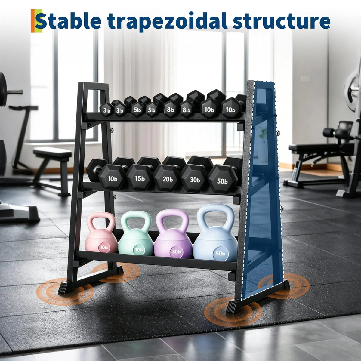 Dumbbell Rack 3 Tier Weight Rack For Home Gym Trapezoidal Frame And H Frame Weight Stand For Dumbbells Kettlebells And Weight Plates 1300 LBS Capacity