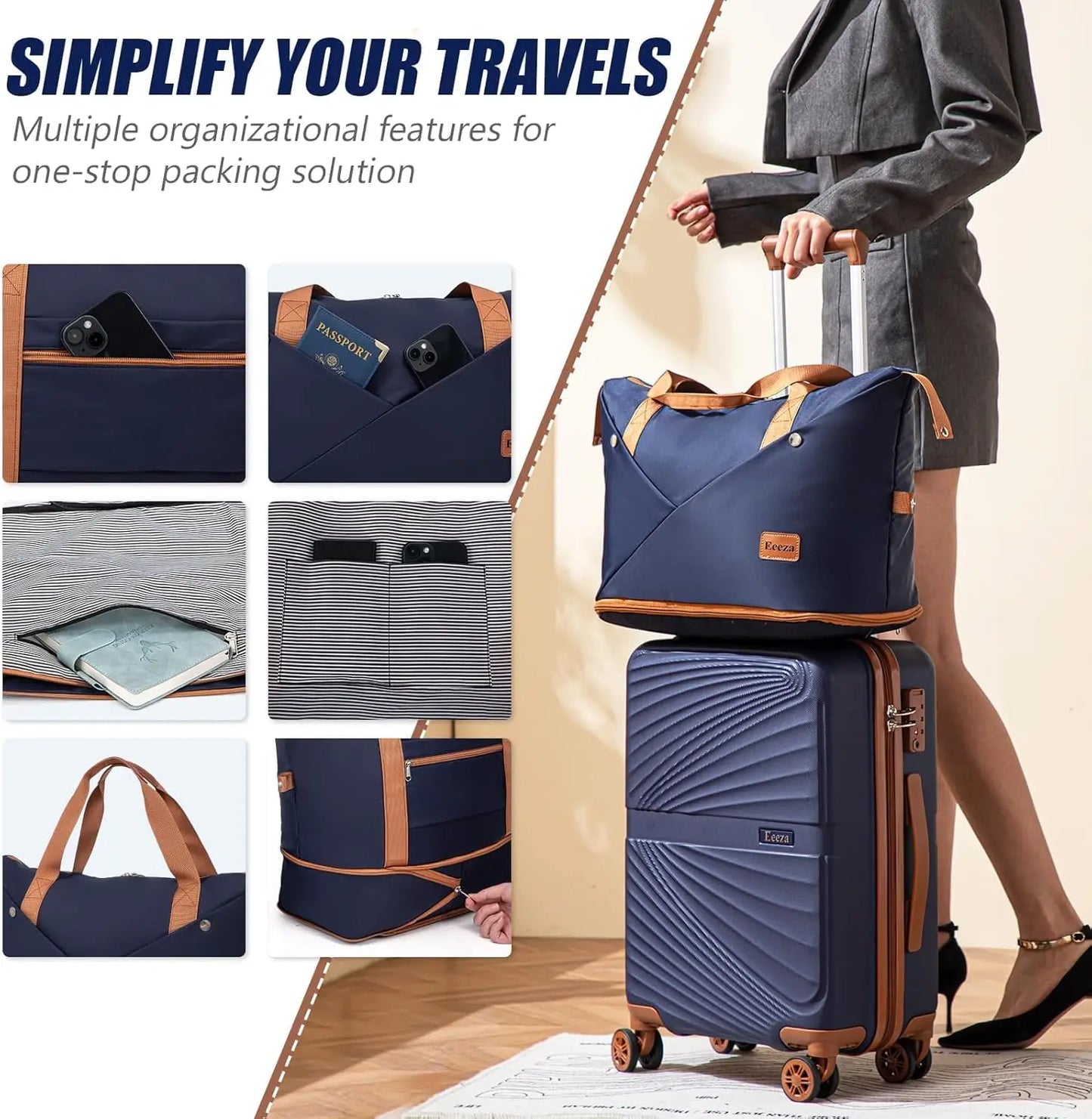 5 Piece ABS Luggage Set With TSA Spinner Wheels Lightweight