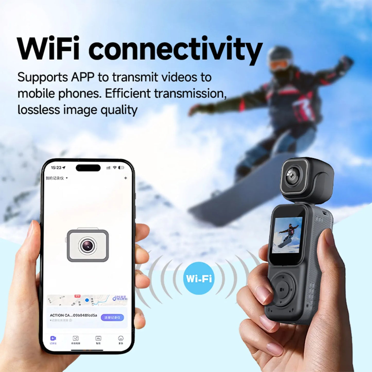 ALIILEE Pocket Action Camera With Gyro Stabilization 1080P WiFi Dual Front Rear