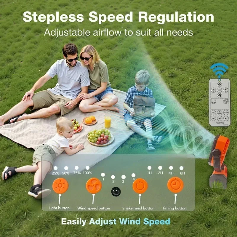 Outdoor Camping Fan With Bluetooth Speaker Portable Hook