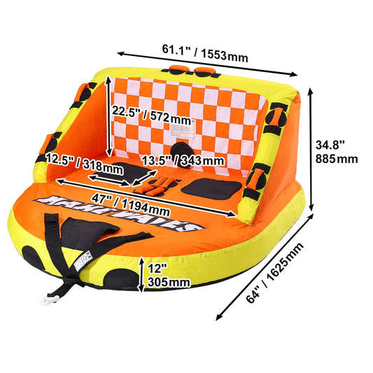 SucceBuy 3 Person Towable Tube For Boating With Bumper Fins 510 Lb Capacity Durable For Families