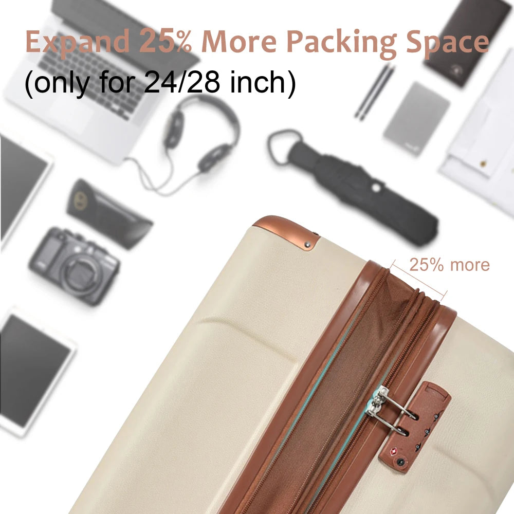 Expandable ABS Luggage Set 3 Piece With Spinner Wheels And TSA Lock