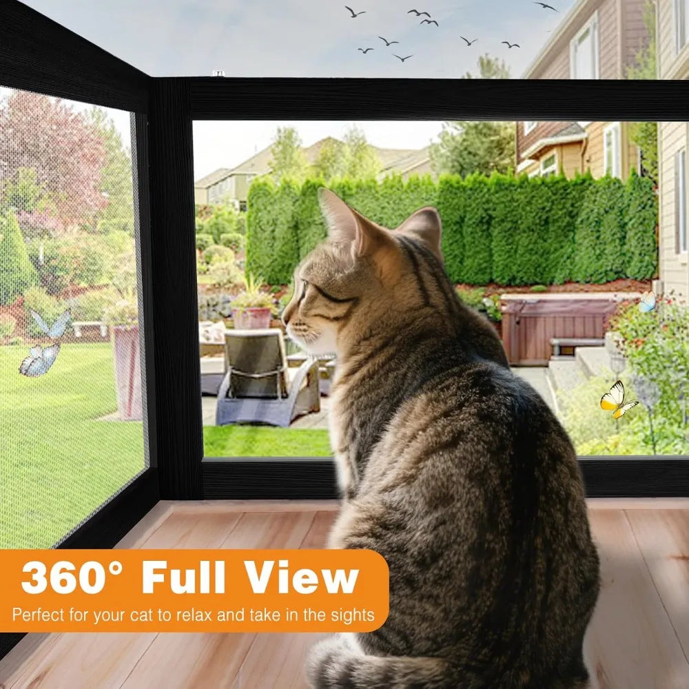 Outdoor Cat Window Box Enclosure Catio With Bug Proof Wire Mesh Transparent Top And Front For Indoor Cats Sunbathing