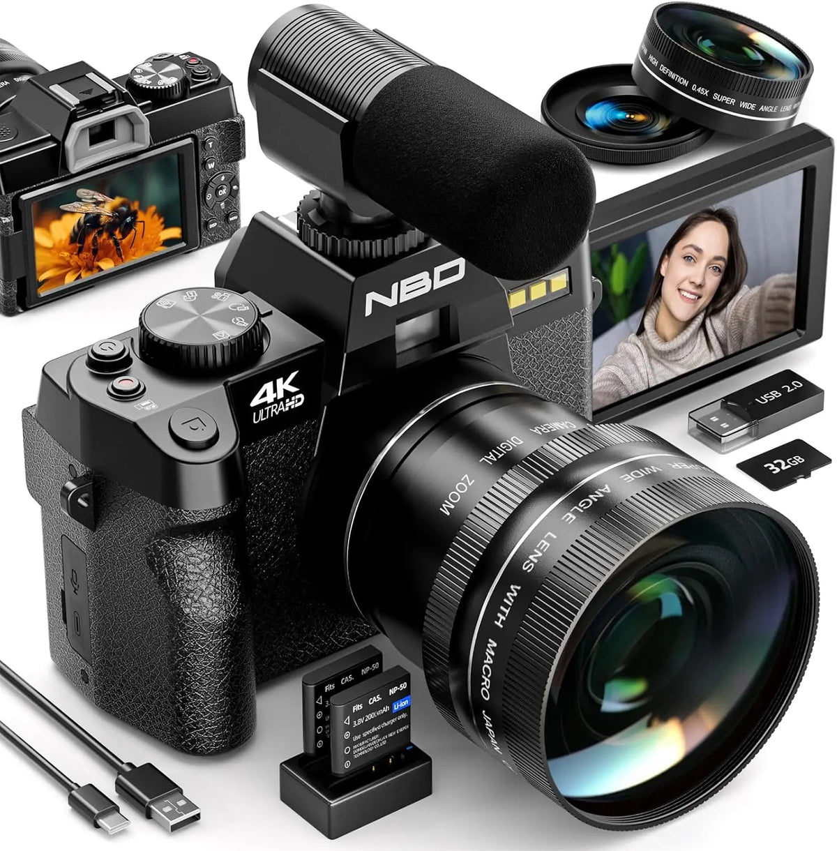 NBD 4K Digital Camera 48MP With 16X Zoom Flip Screen
