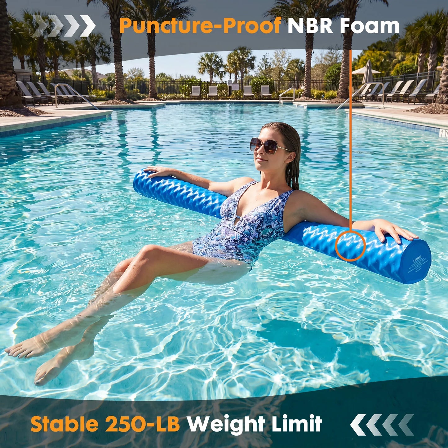 JHK Unsinkable Solid NBR Pool Noodle With Three Layer Vinyl Coating UV Resistant 250 Lbs For Pool Parties