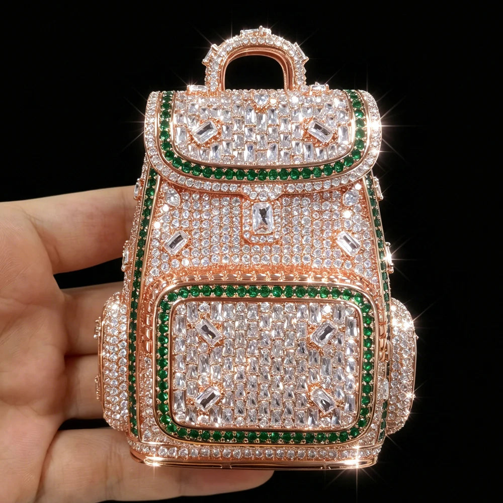 Lyee Cyee 18K Rose Gold Plated Backpack Pendant Green Cz