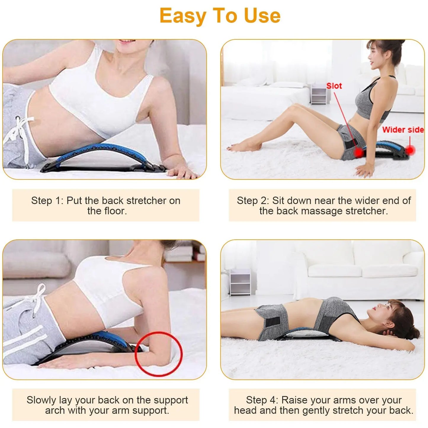 Adjustable Back Stretcher With 96 Massage Points For Posture Correction