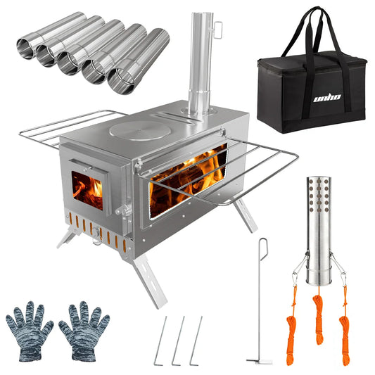 Hot Tent Stove Wood Burning Portable Outdoor Stove With Stainless Chimney Pipes