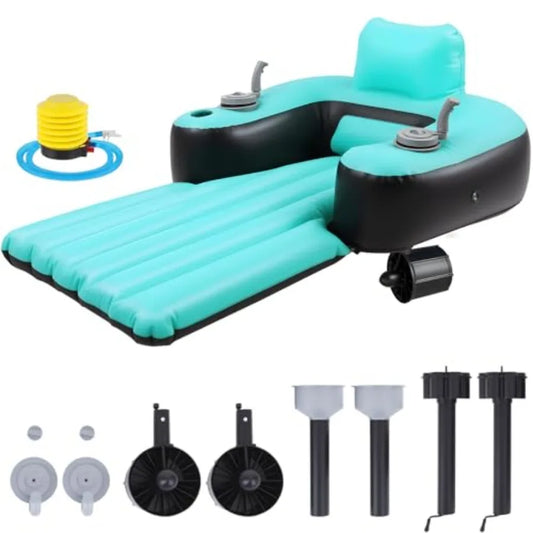 Motorized Pool Float For Adults With Dual Motors Cup Holders Backrest And Foot Pump In Blue Durable PVC