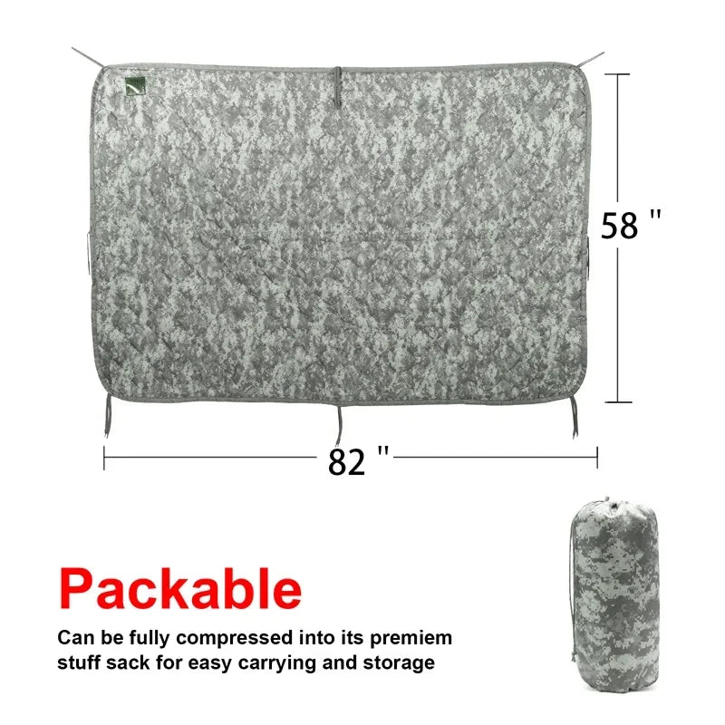 Tactical Water Repellent Poncho Liner Quilted Blanket For Camping Hunting