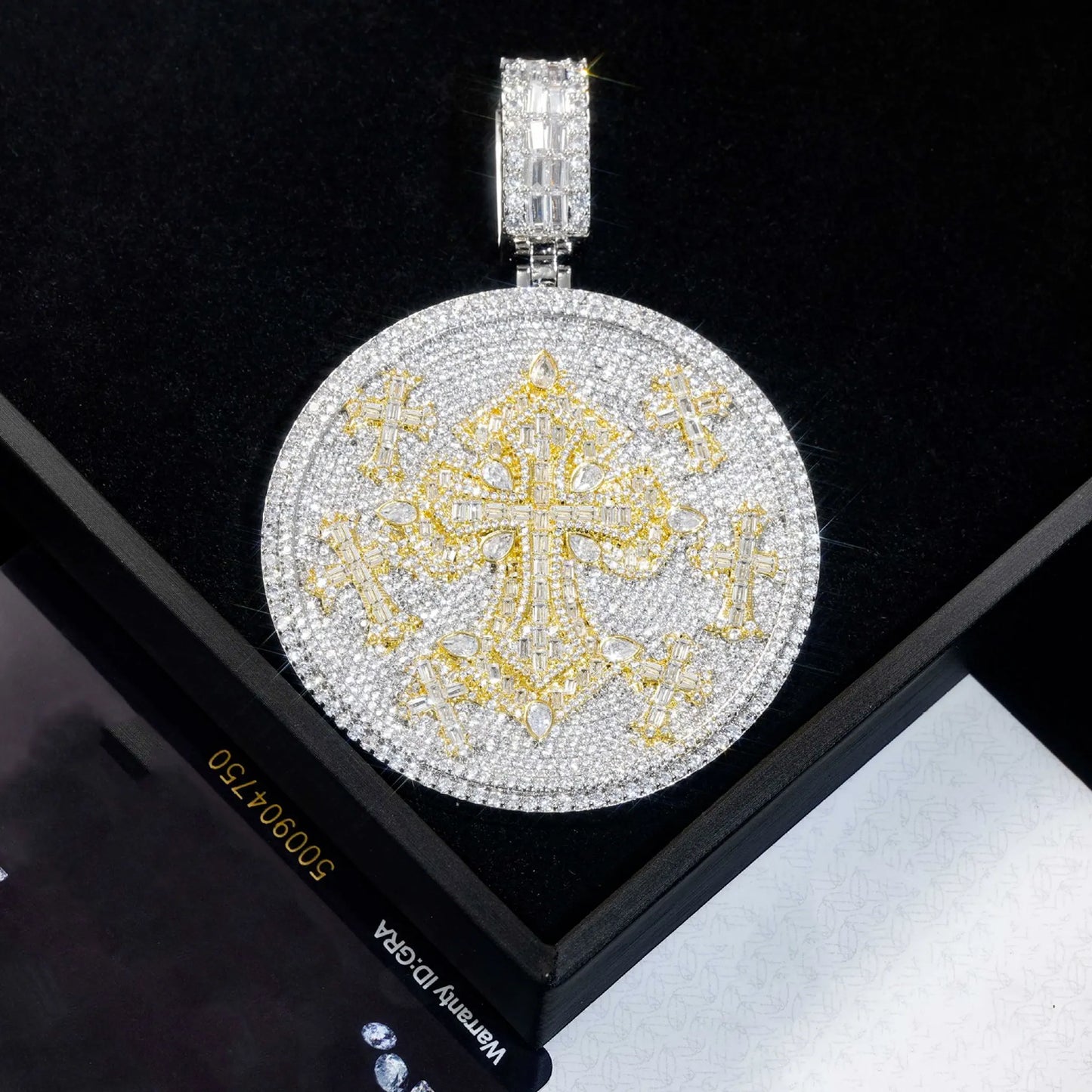 Lyee Cyee Premium Zircon Disc Cross Pendant Necklace