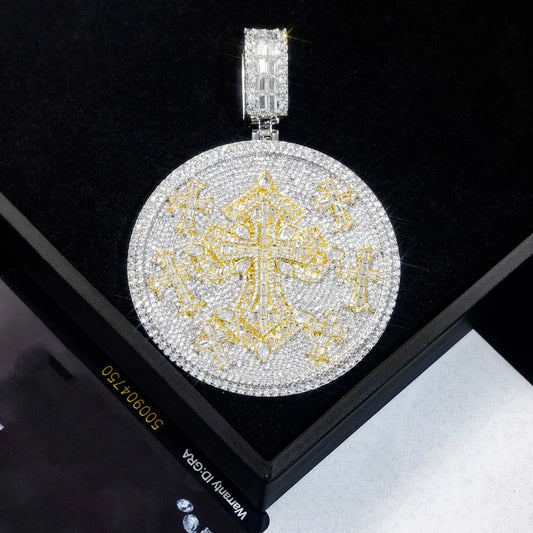 Lyee Cyee Premium Zircon Disc Cross Pendant Necklace