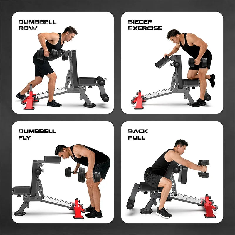 Pooboo Commercial Adjustable Weight Bench, Heavy Duty 1800LBS | Workout Bench for Home Gym, Flat, Decline, Incline Bench Press, Removable Leg & Elbow Support for Full Body Strength Training