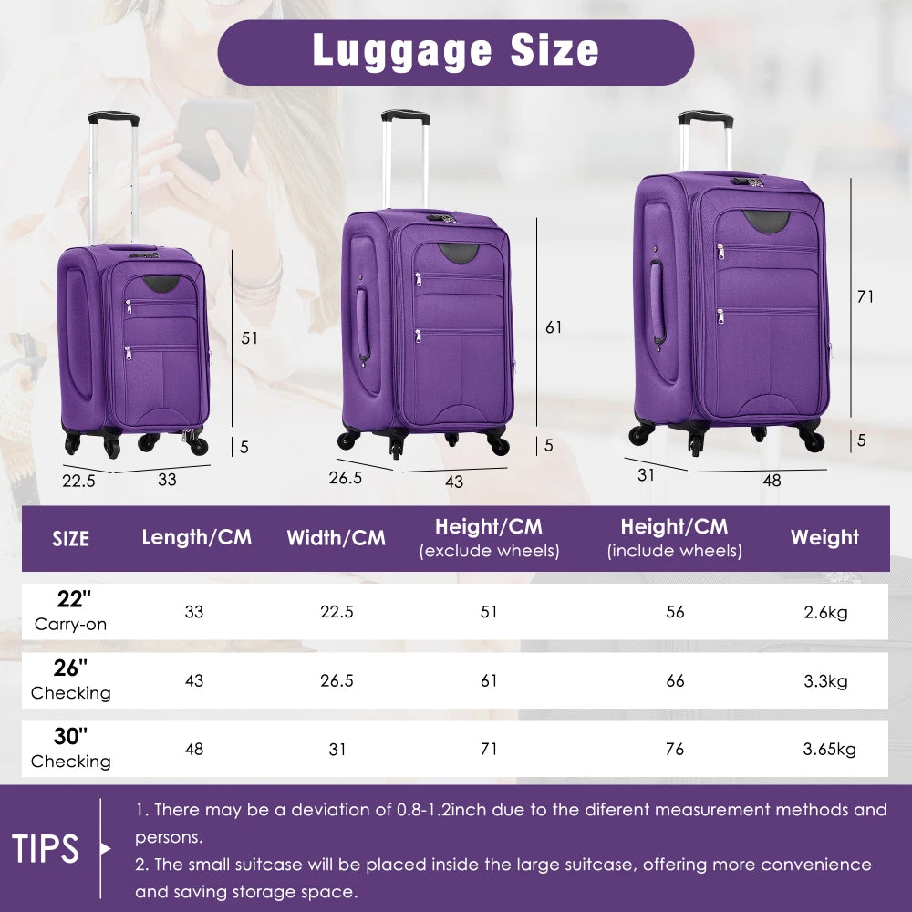 5 Piece Expandable Soft Shell Luggage Set Polyester Spinner Suitcases TSA Locks
