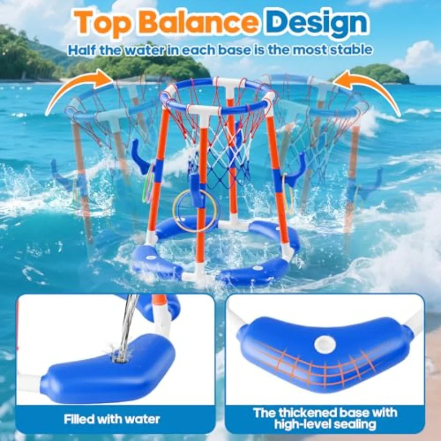 Pool Basketball Hoop 2-In-1 Floating Pool Ring Game For Adults With 4 Balls And Pump Included Outdoor Water Fun