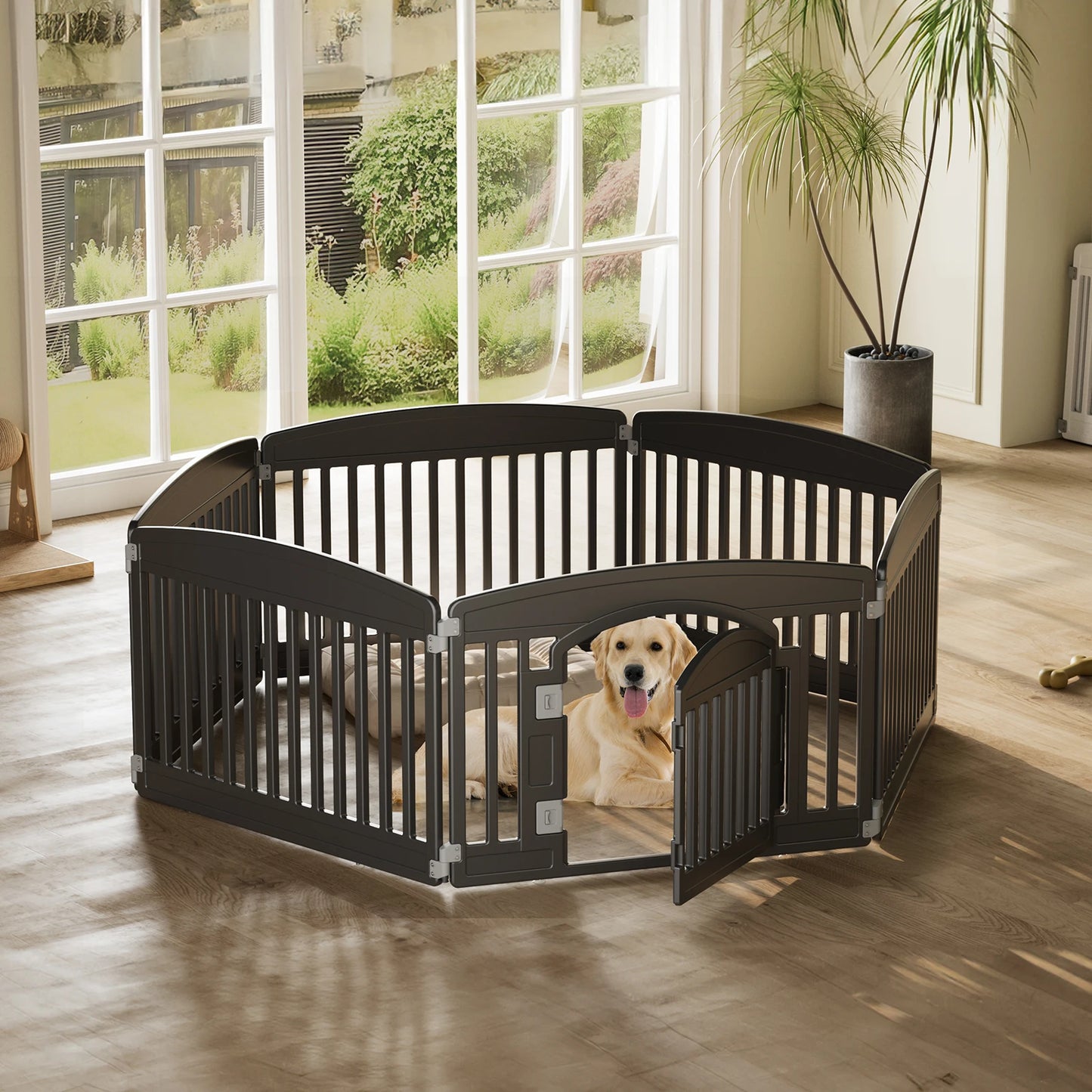JHK Plastic Dog Playpen 6 Panel 24 Inch Expandable Durable Fence For Medium Dogs Indoor Outdoor Portable