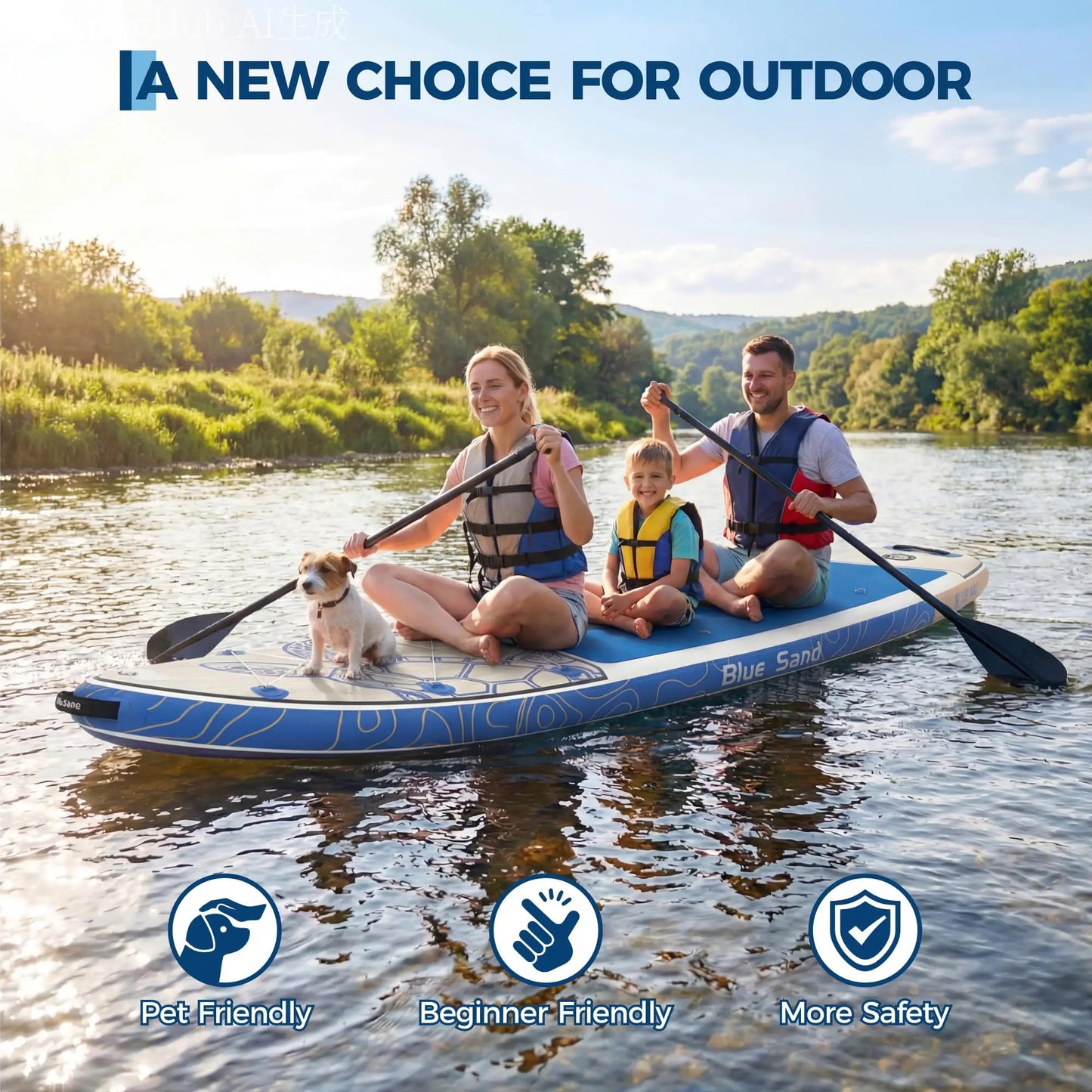 Inflatable Stand Up Paddle Board Wide Stable Design For Adults And Youth 450 Lb Capacity Non Slip EVA Deck
