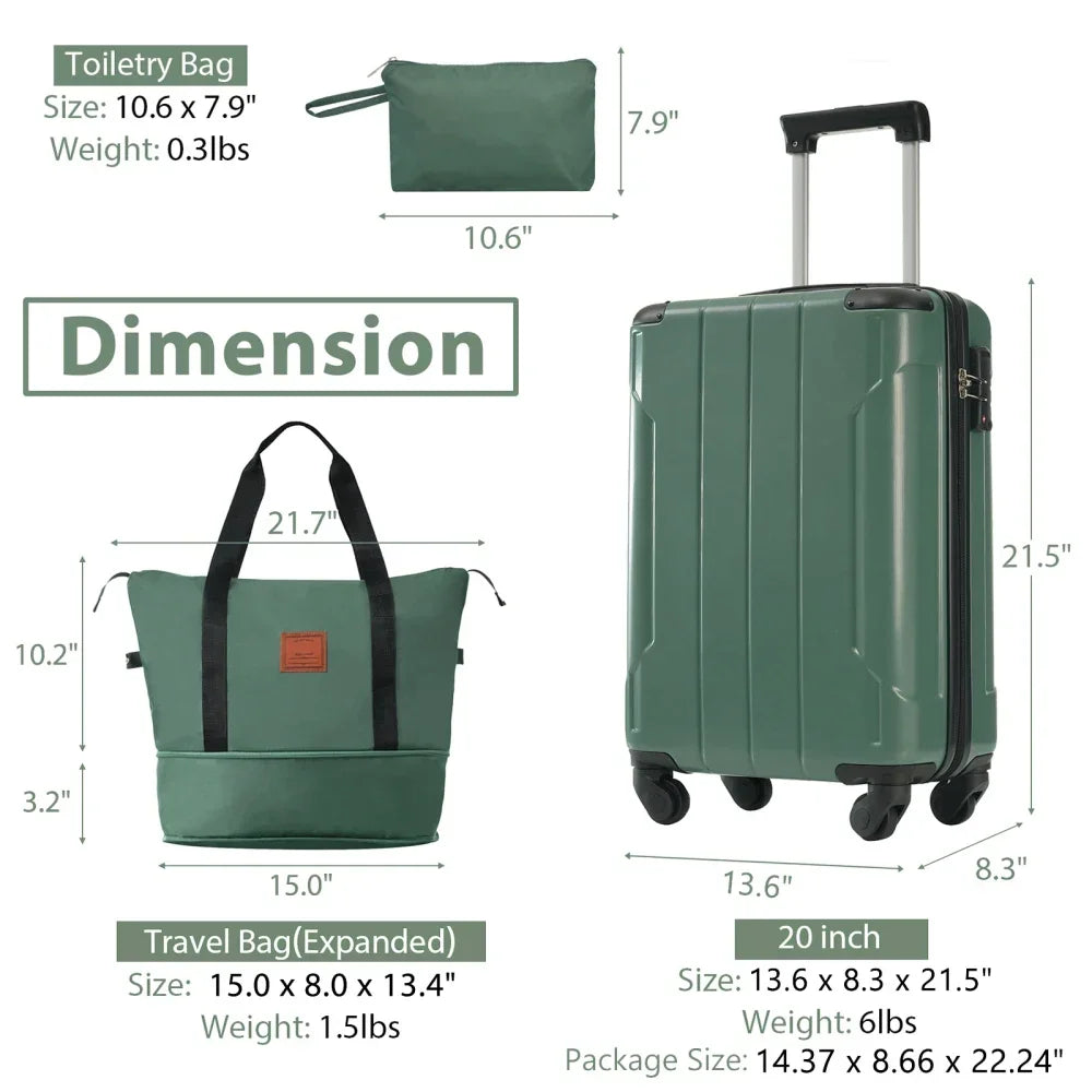 Carry On Luggage Set 3 Piece With Spinner Wheels ABS Hardshell