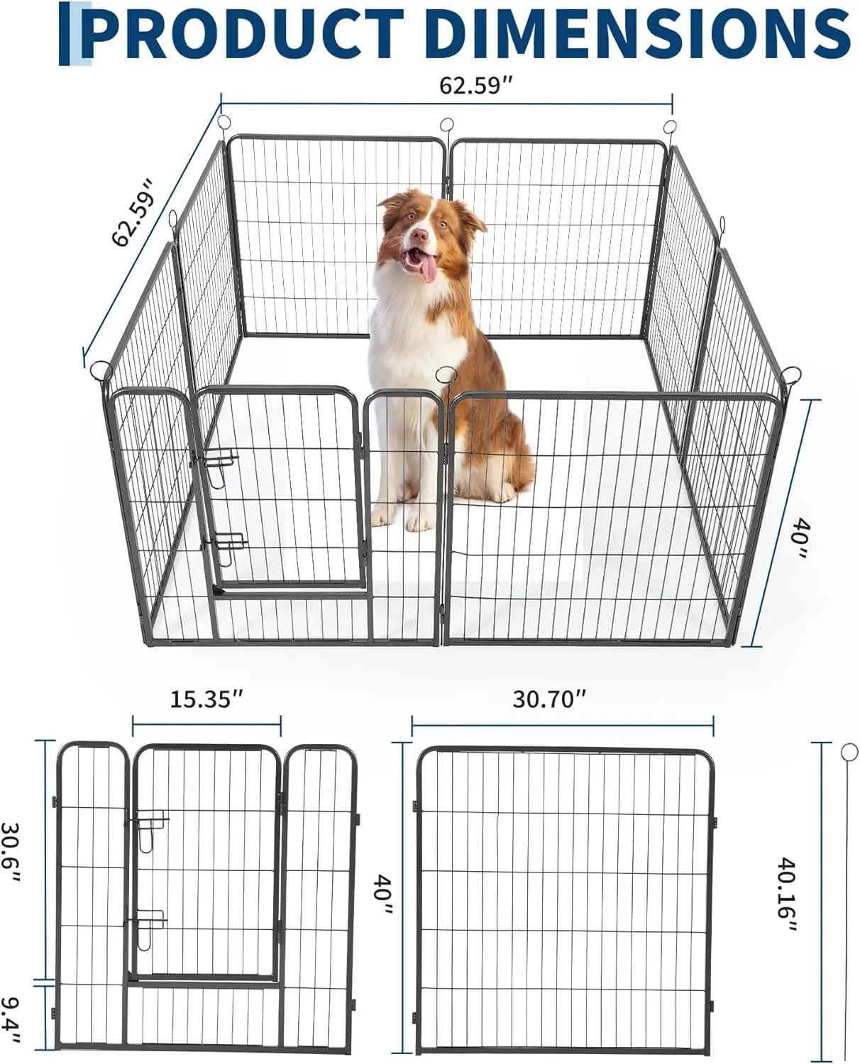 HiMISS Heavy Duty Metal Dog Playpen 32 Inch With Gate 8 Panels Collapsible Exercise Fence For Indoor Outdoor Use