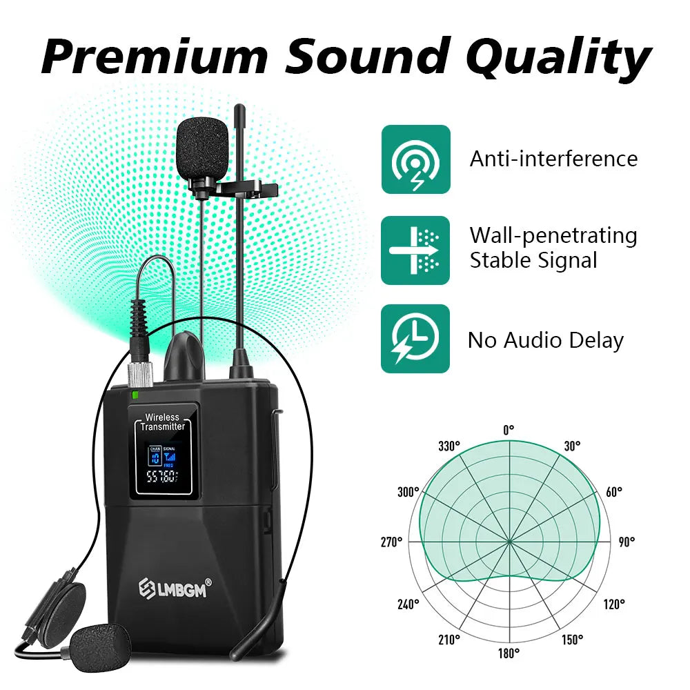 LMBGM Dual Channel UHF Wireless Lavalier Microphone System