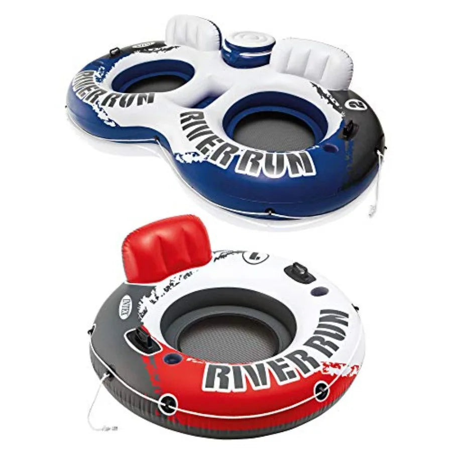 River Run Inflatable Tube Float For Two Riders With Built In Cooler PVC Blue Outdoor Water Play For Families