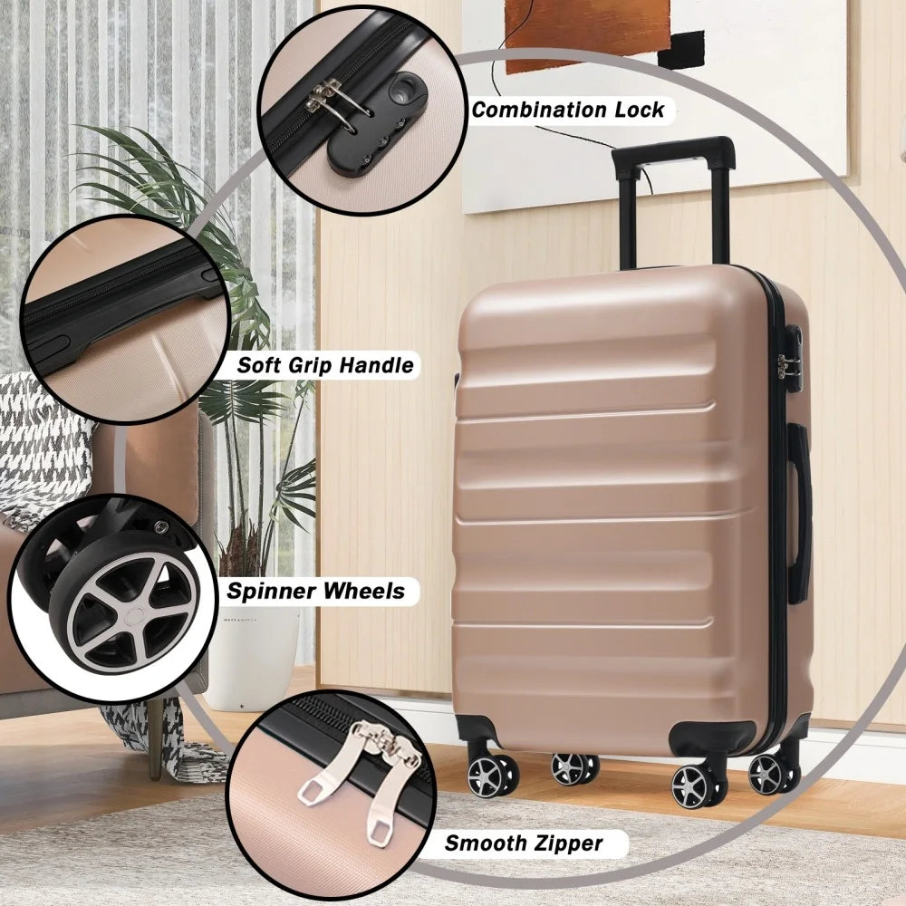 Hardshell ABS Luggage Set Lightweight Durable With Dual Spinner Wheels