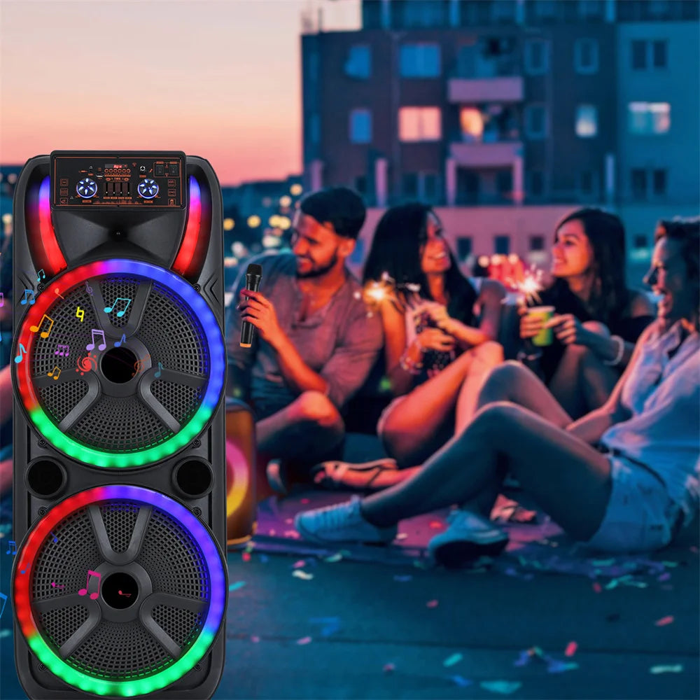 Curuk Dual Portable Bluetooth Party Speaker Heavy Bass Karaoke Mic