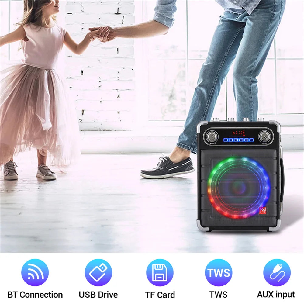 CURUK Loud Portable Bluetooth Karaoke Speaker With 2 Wireless Mics And LED Light