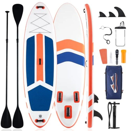 Inflatable Stand Up Paddle Board For Outdoor Water Sports With Drop-Stitch PVC, Wide Stable For Beginners Blue Gray
