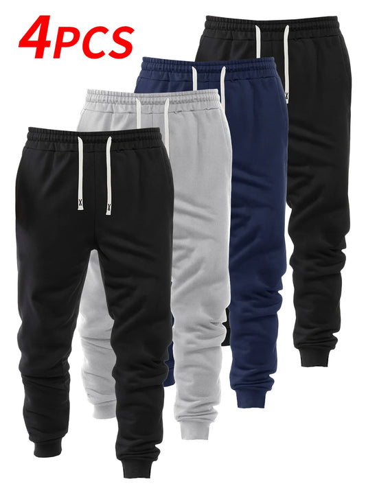 Men's Casual Sports Pants Solid Color Breathable Comfortable Elastic Ankle For Jogging And Fitness Outdoor