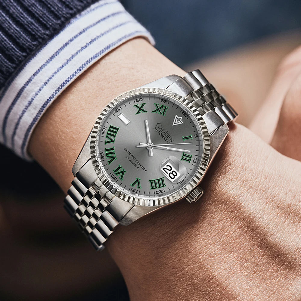 CADISEN 38MM Men's Automatic Mechanical Watch Luxury AR Sapphire Glass Waterproof Stainless Steel MIYOTA 8215 Men Wristwatch