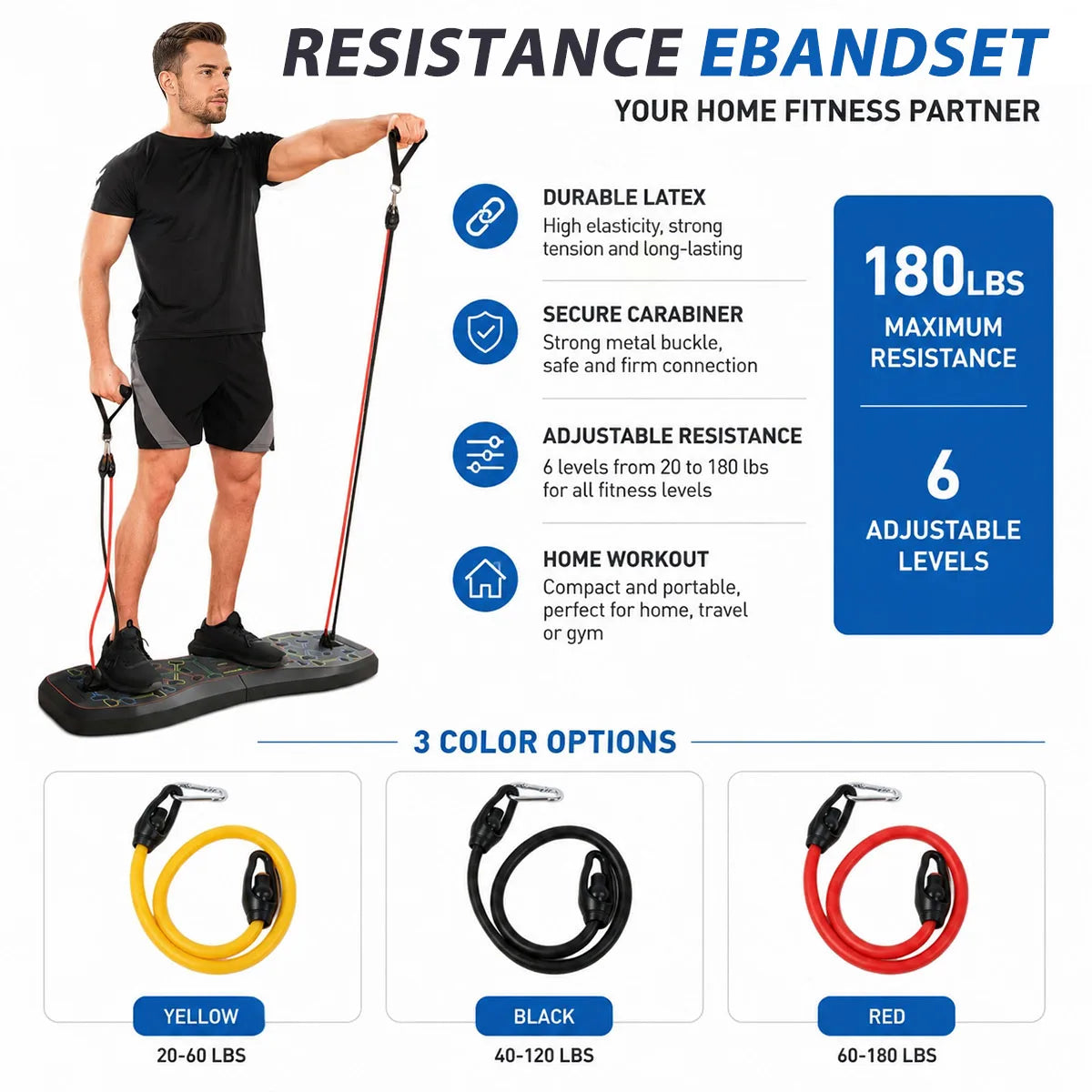 Foldable Push Up Board With Resistance Bands For Fitness