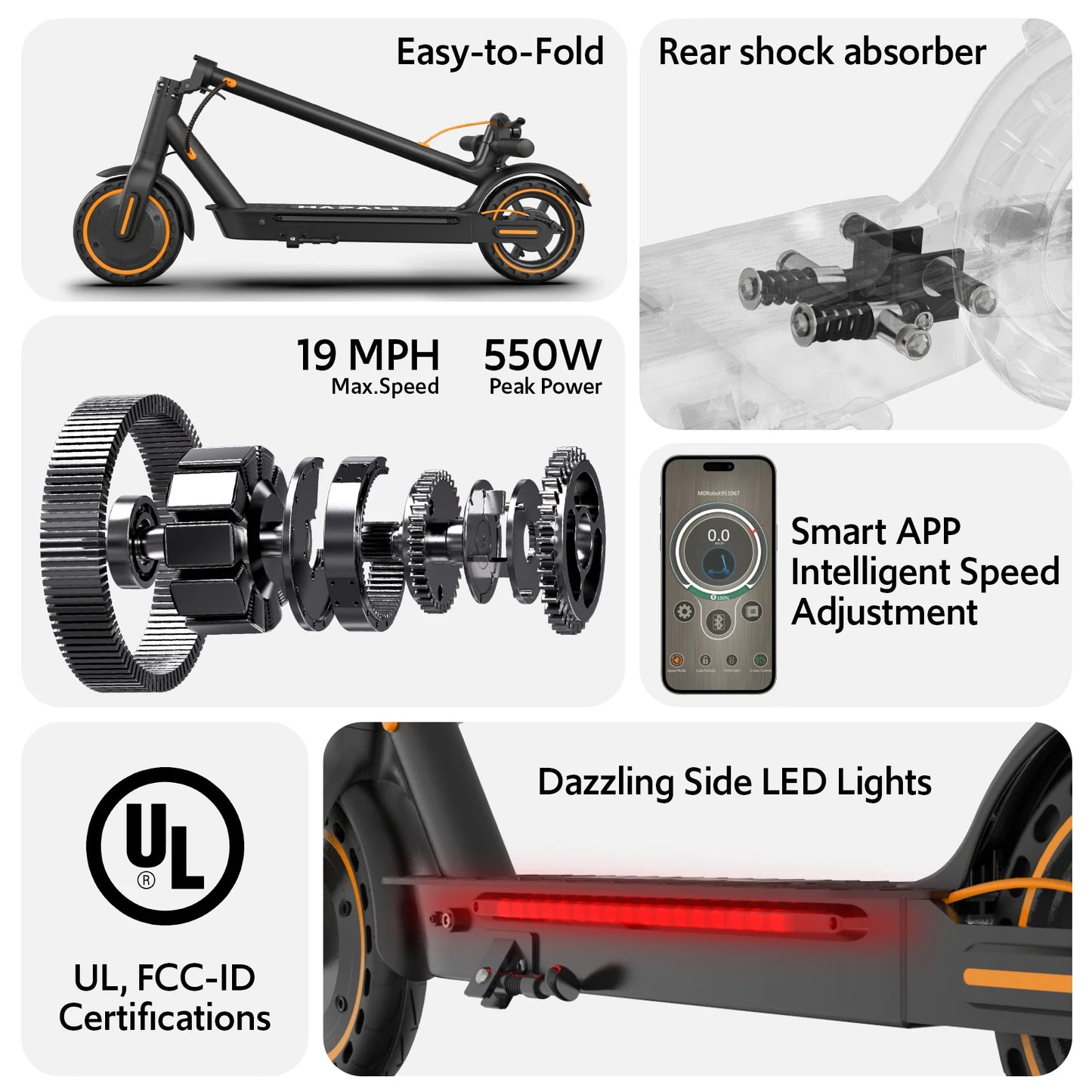 Osboo A11 Electric Scooter For Adults Foldable With Dual Suspension And Turn Signals 550W Up 22 MPH 10Inch Solid Tires