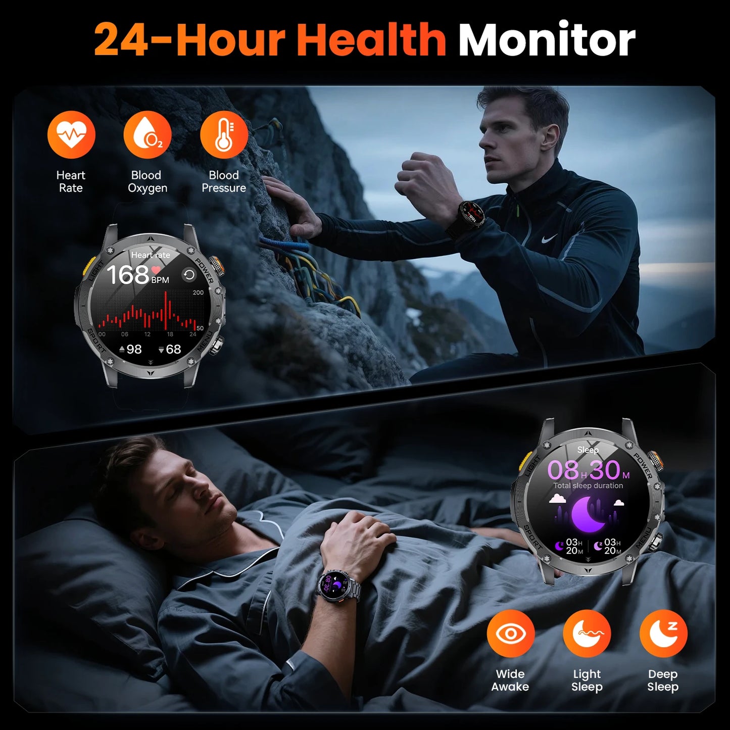 Military Smart Watch Men 1.7 Inch HD Screen Bluetooth Waterproof
