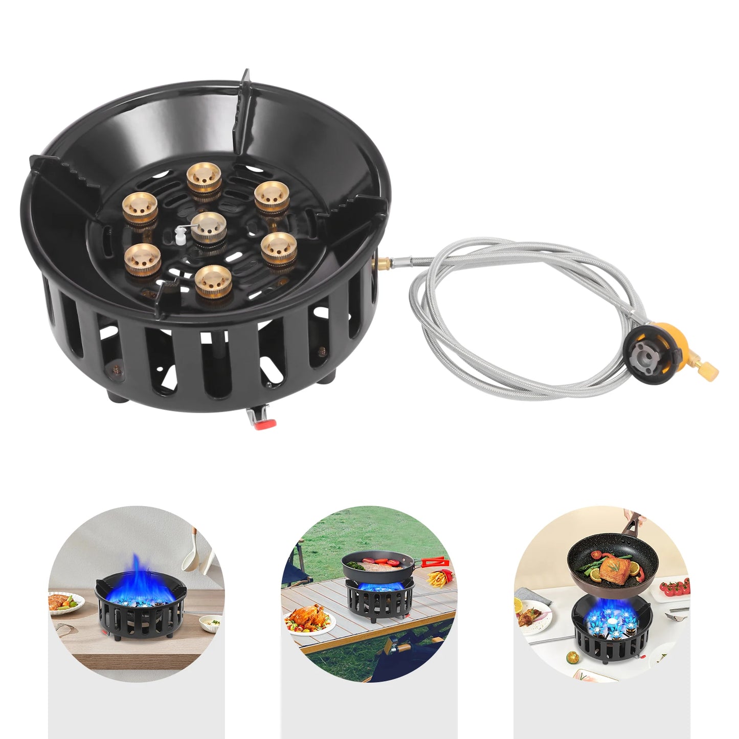 21000W Portable Butane Camping Stove Outdoor Burner With 2 Adapters