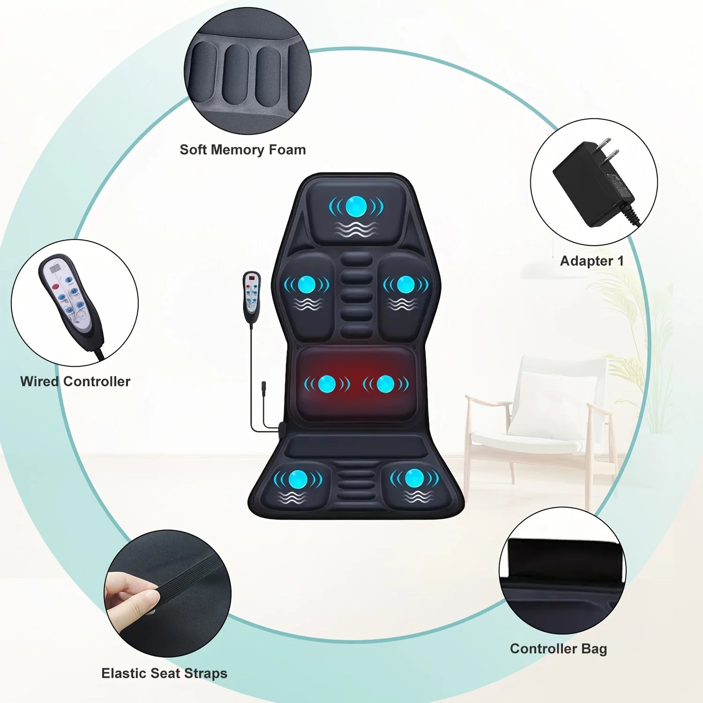 Electric Back Massager Full-Body Massage Chair Cushion Heated Vibrator Car Home Office Relaxation Lumbar Neck Mattress Chair Mat
