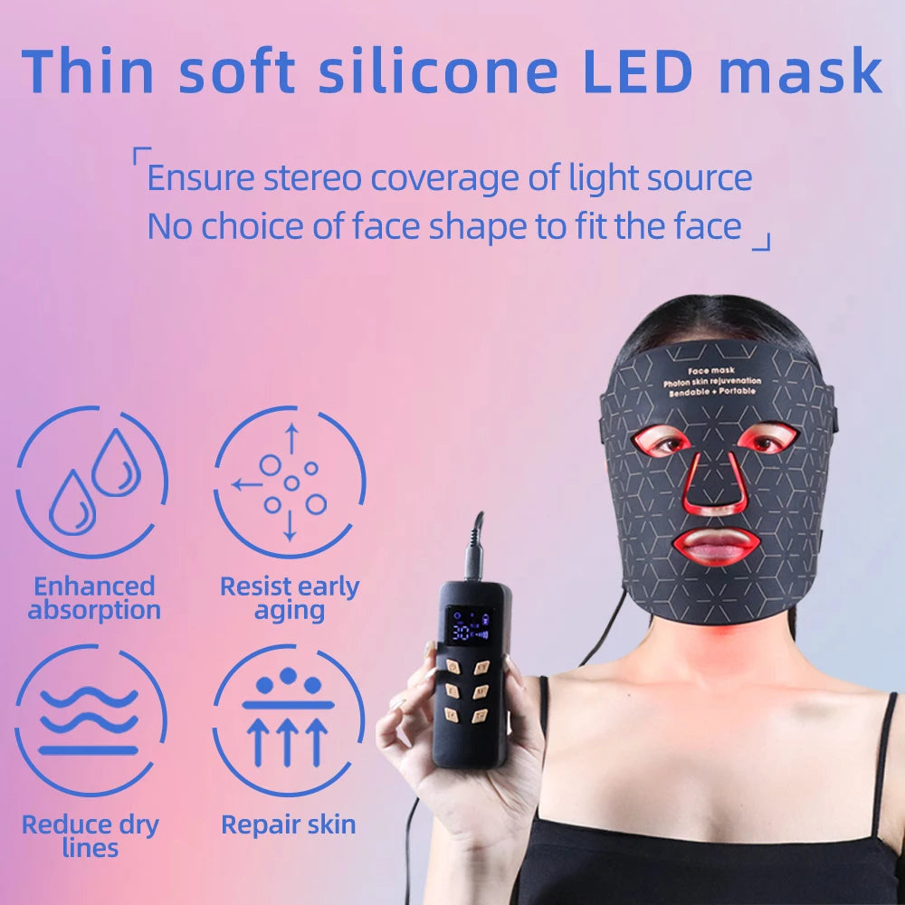 Wireless Silicone LED Mask Red Infrared Therapy For Anti Aging