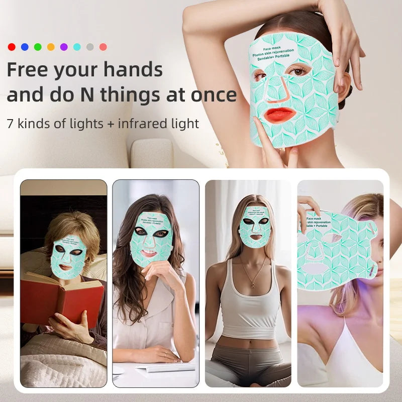 LED Face Mask Red Near Infrared Light Therapy Rechargeable 3000mAh
