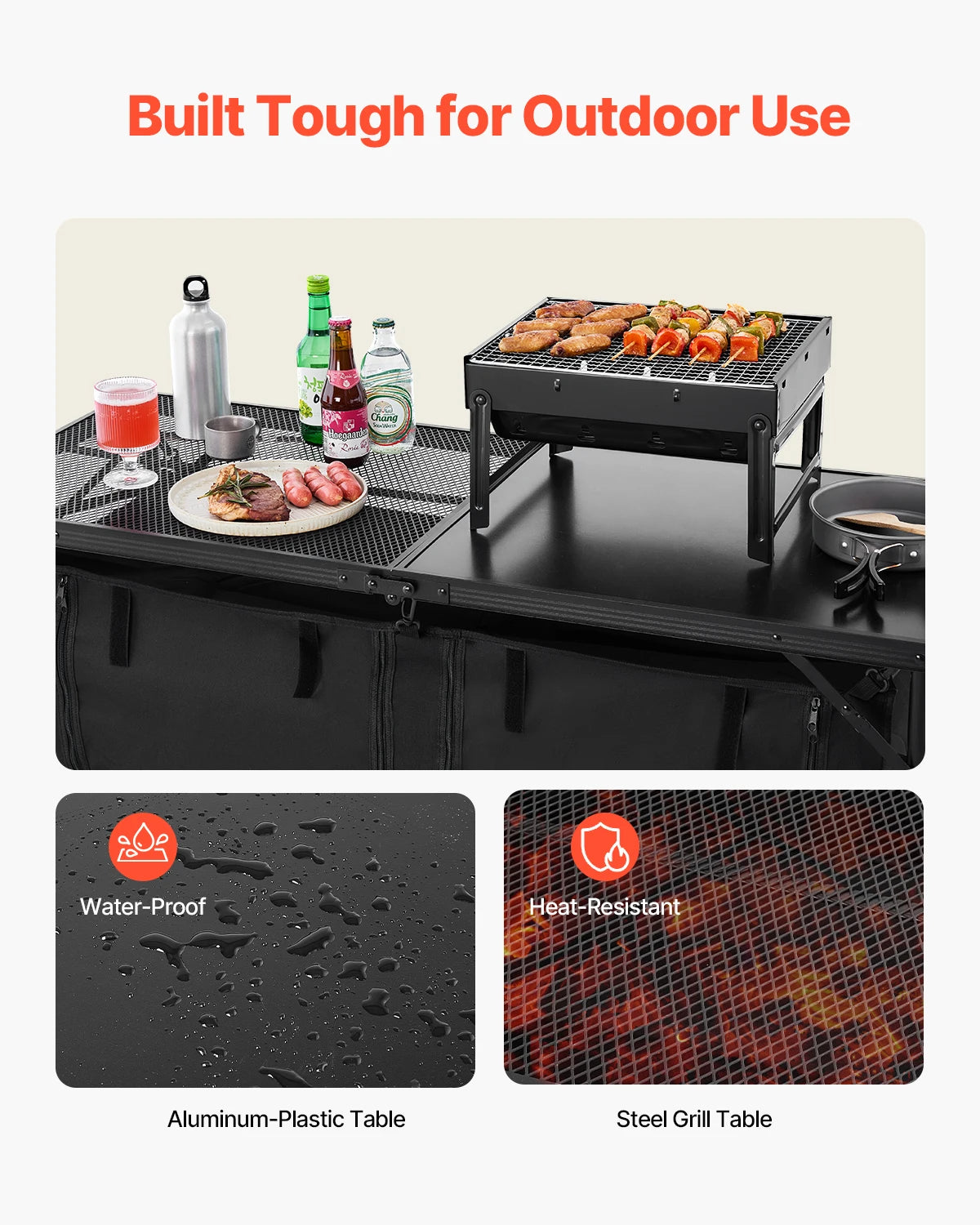 SucceBuy Camping Kitchen Table Outdoor Cooking Station Aluminum Portable