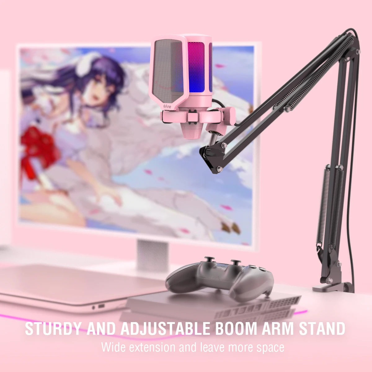 FIFINE USB Gaming Microphone With Mute Button and Boom Arm