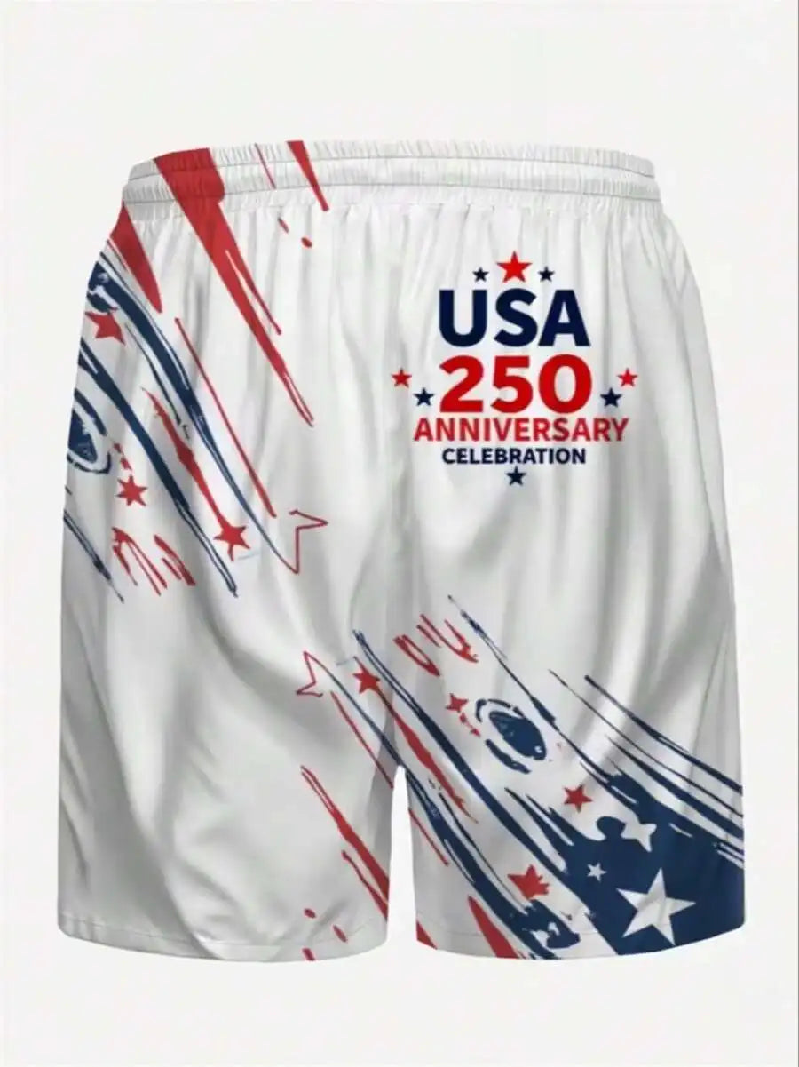 Mens 3D Printed Swim Trunks 250th Anniversary USA Flag Design Breathable Mesh Lining For Men Swimwear Performance