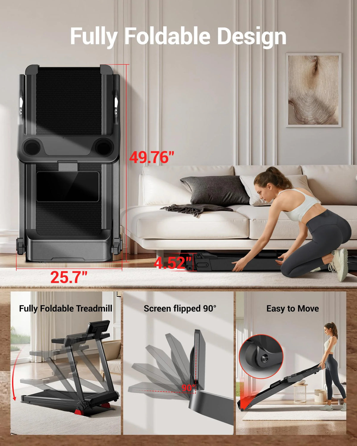 UMAY Portable Foldable Treadmill For Home Indoor Workout, 20% Manual Incline, 14KM/H Max Speed, 180KG Load, Wide Running Belt & LED Touch Display