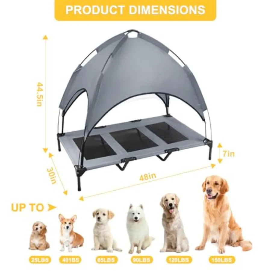 Premium Elevated Dog Bed With Canopy 48 Inch Waterproof Outdoor Pet Cot Portable With Carry Bag