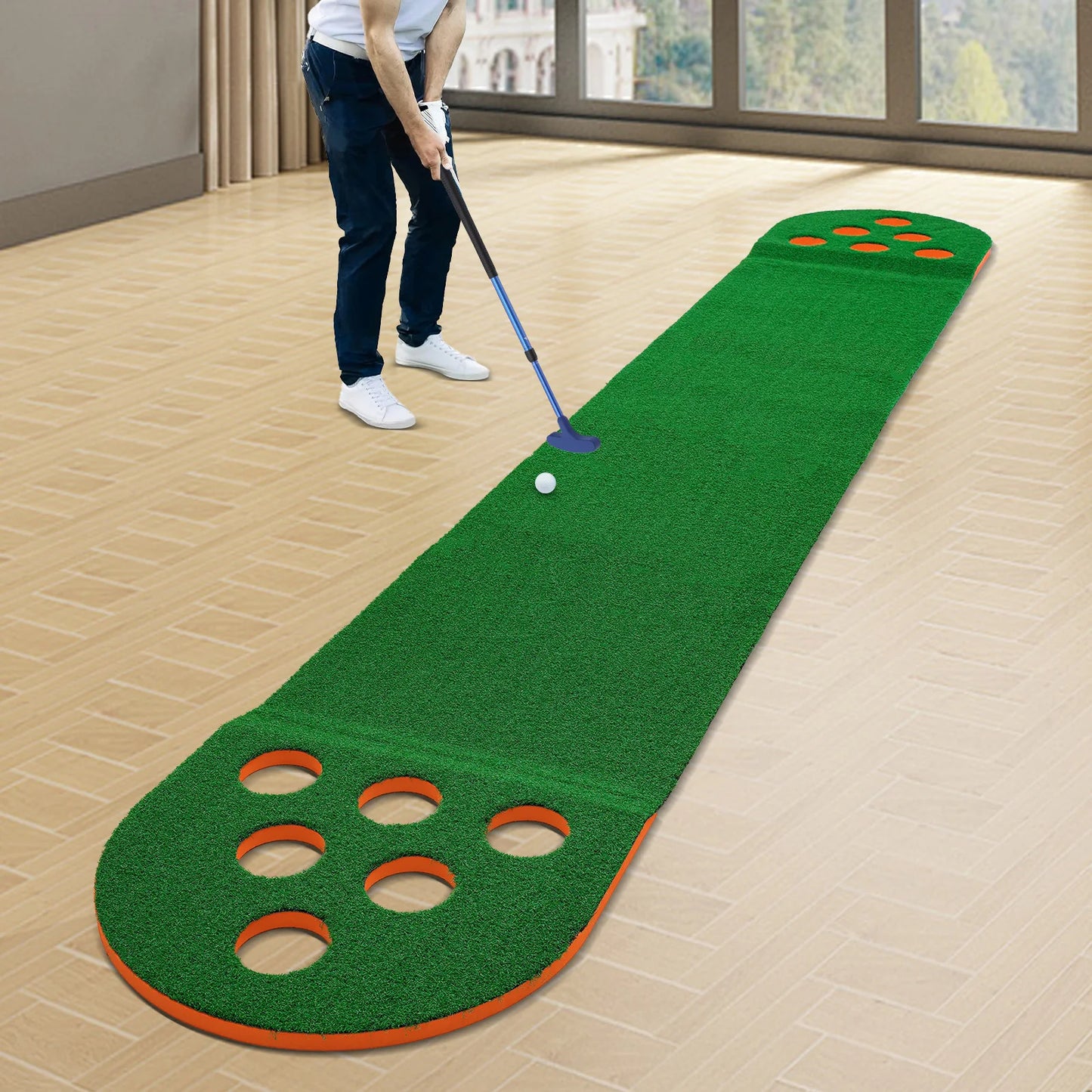 Foldable Golf Putting Mat With Two Clubs And Two Balls For Home Practice Durable Mini Golf Training Pad For Beginners
