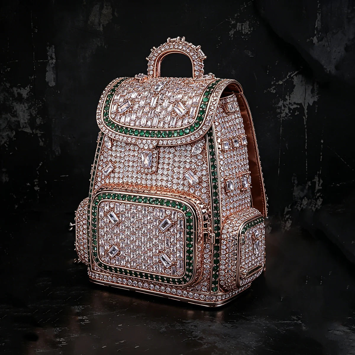 Lyee Cyee 18K Rose Gold Plated Backpack Pendant Green Cz