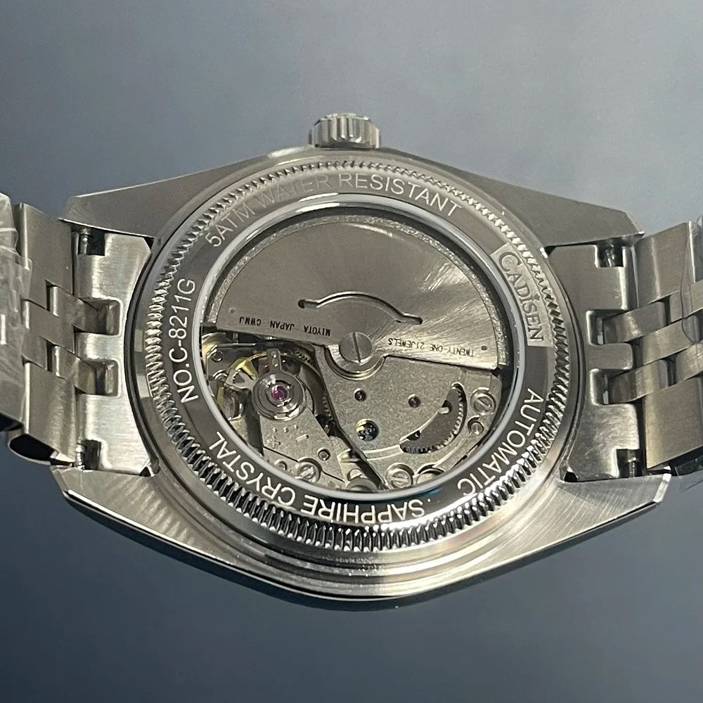 CADISEN 38MM Men's Automatic Mechanical Watch Luxury AR Sapphire Glass Waterproof Stainless Steel MIYOTA 8215 Men Wristwatch