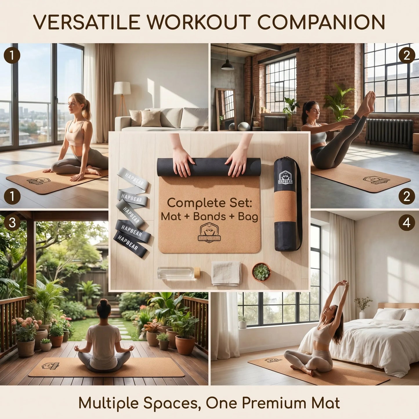 Hapbear Premium Cork Yoga Mat With Non Slip Carry Bag