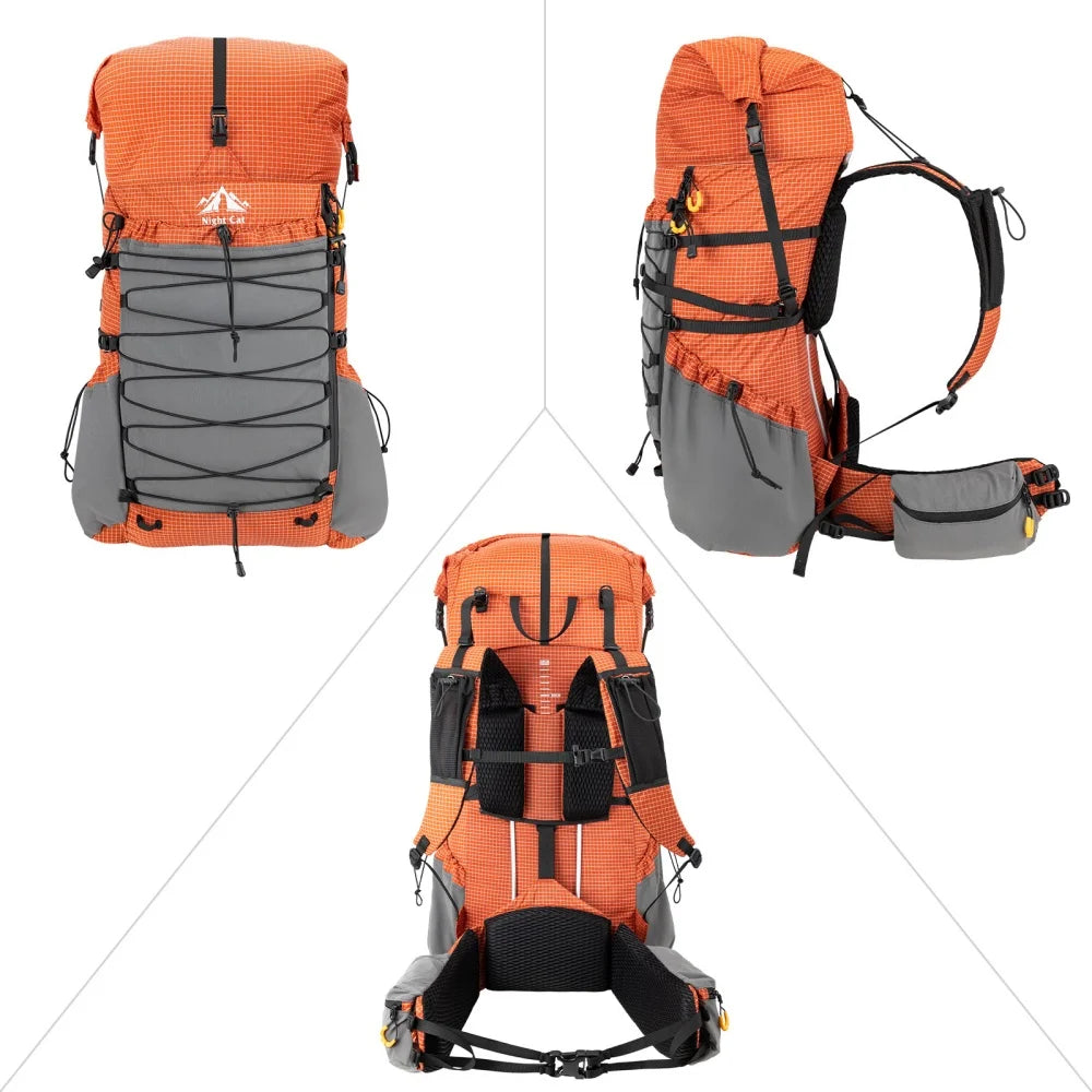 Night Cat Roll Top Waterproof Hiking Backpack With Rain Cover